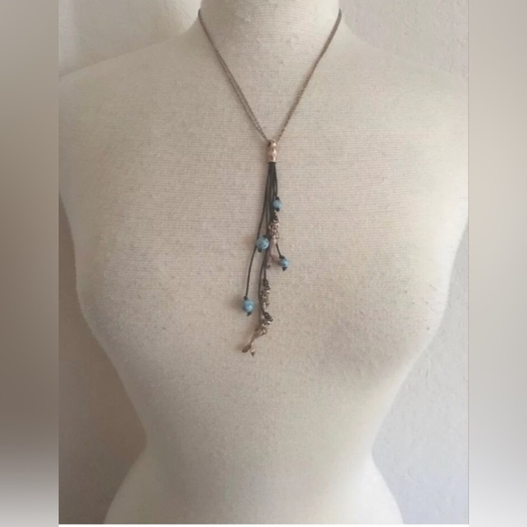 MERMAID leather fringed & Gold Necklace & Earrings Set NWT - Picture 5 of 6